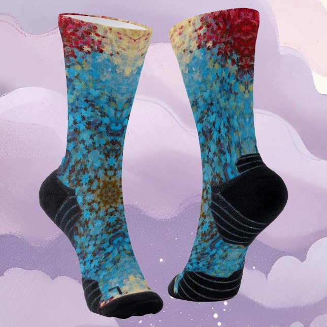 Digital Mandala Blue Red and Yellow Socken (Von Creator hochgeladen)
