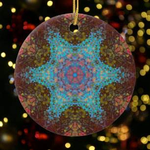 Digital Mandala Blue Red und Green Keramik Ornament