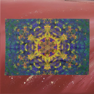 Digital Mandala Gelb Blau und Grün Geschirrtuch