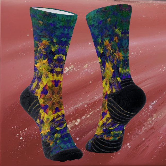 Digital Mandala Gelb Blau und Grün Socken (Von Creator hochgeladen)