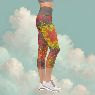 Digital Mandala Gelb rot und schwarz Capri Leggings