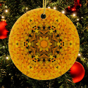 Digital Mandala Gelb und Schwarz Keramik Ornament