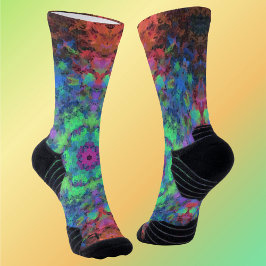 Digital Mandala Green Blue Orange und Pink Socken