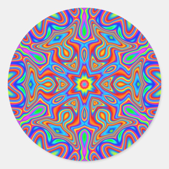 Digital Mandala Kaleidoskop, lebhafte Farbaufklebe Runder Aufkleber (Vorderseite)