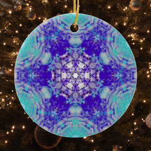 Digital Mandala Lila Blau und Weiß Keramik Ornament
