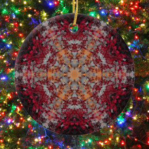 Digital Mandala Red White Orange und Black Keramik Ornament