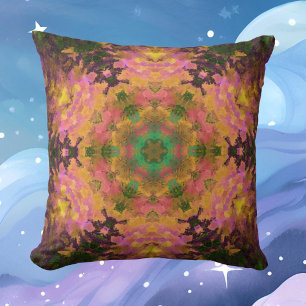 Digital Mandala Rosa Gelb und Grün Kissen