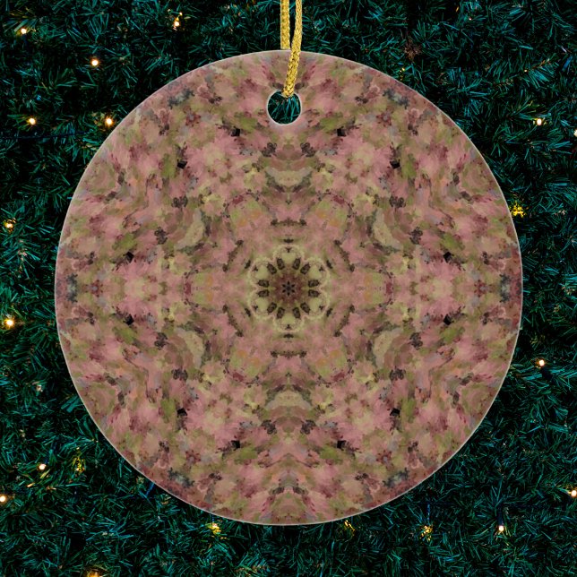 Digital Mandala Rosa und Gelb Keramik Ornament (Pink and Yellow Digital Paint Mandala Ornament by Wormhole Orbital)