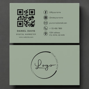 Digital Marketer Sage Green Logo QR-Code Visitenkarte