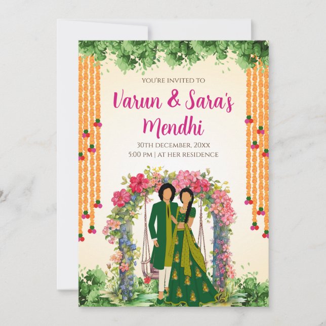 Digital Mehendi Einladung & Wedding Mehndi einlade (Vorderseite)