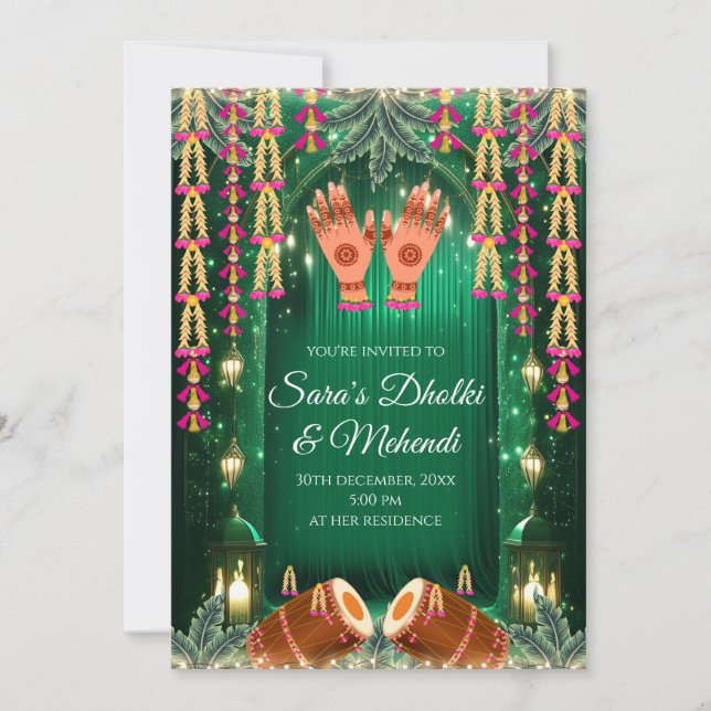Digital Mehndi Einladungen Dholki lädt, Mehndi (Vorderseite)