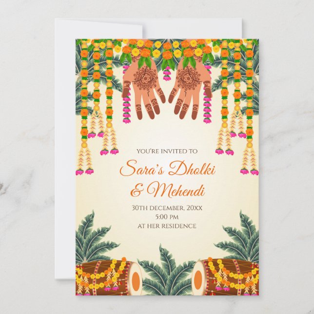 Digital Mehndi laden Digital Dholki Einladungen ei (Vorderseite)