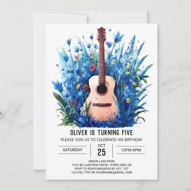 Digital Music Magic Gitarre Boy Geburtstag Einladung (Vorderseite)