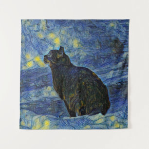 Digital painting Shambhala cat in Vincent Van Gogh Wandteppich