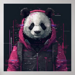 Digital Panda Hacker Pixel Art Avatar Poster
