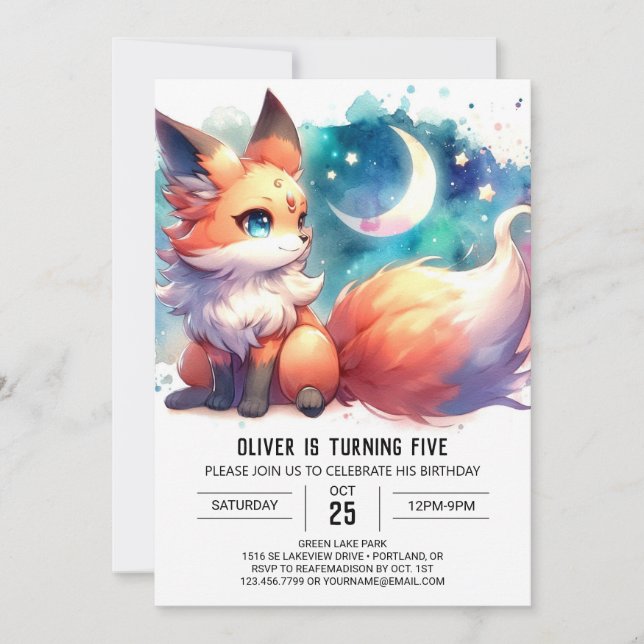Digital Pastel Fox Geburtstag Einladung (Vorderseite)