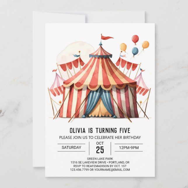 Digital Pastel Magic Circus Geburtstag Einladung (Vorderseite)