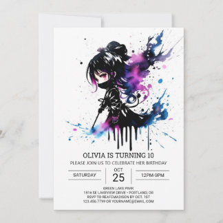 Digital Pastel Ninja Girl Geburtstag Einladung