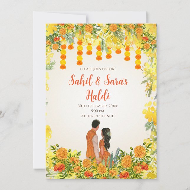 Digital Pithi lädt zu digitalen Haldi-Einladungen  Einladung (Vorderseite)