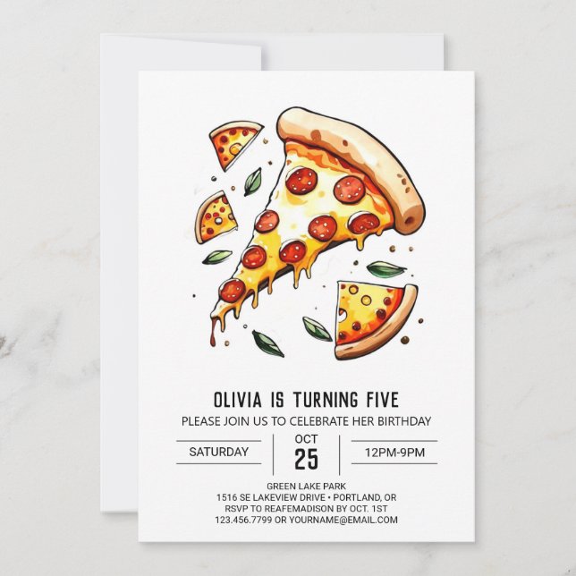 Digital Printable Pizza Birthday Einladung (Vorderseite)