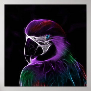 Digital purple parrot fractal poster