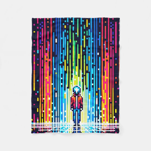Digital Rain Cyberpunk Pixel Art Futuristic Design Fleecedecke (Vorderseite)