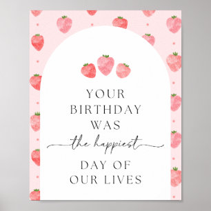 Digital Strawberry Birthday Sign Poster