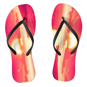 Digital Synthwave Sunset Sea Reflection Flip Flops