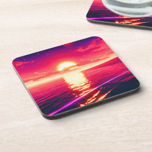 Digital Synthwave Sunset Sea Reflection Getränkeuntersetzer