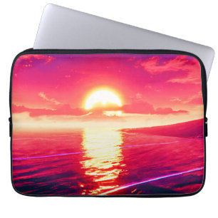 Digital Synthwave Sunset Sea Reflection Laptopschutzhülle
