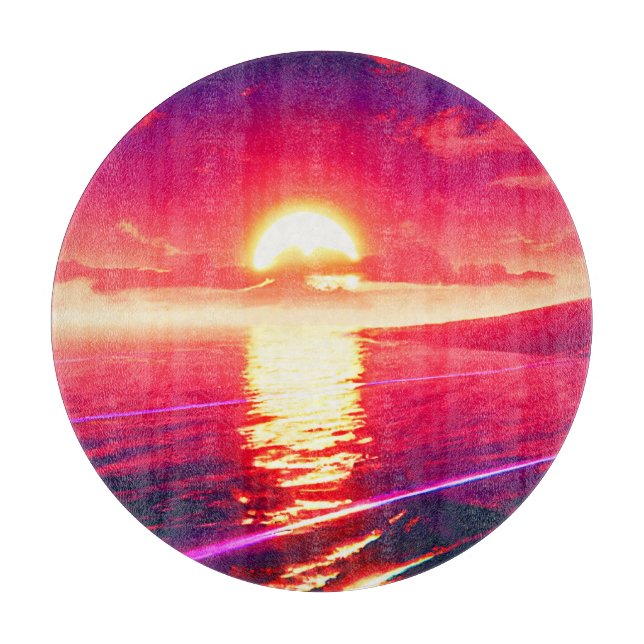 Digital Synthwave Sunset Sea Reflection Schneidebrett (Vorderseite)