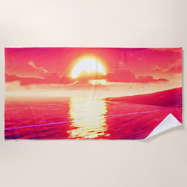 Digital Synthwave Sunset Sea Reflection Strandtuch (Vorderseite)
