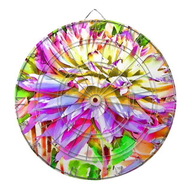 Digital Watercolor Dahlia-Geschenk Dartscheibe (vorne)