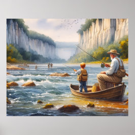 Digital Watercolor River Canoe Poster