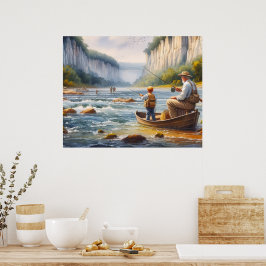 Digital Watercolor River Canoe Poster