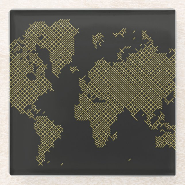 Digital-Weltkarte Glasuntersetzer (Vorderseite)