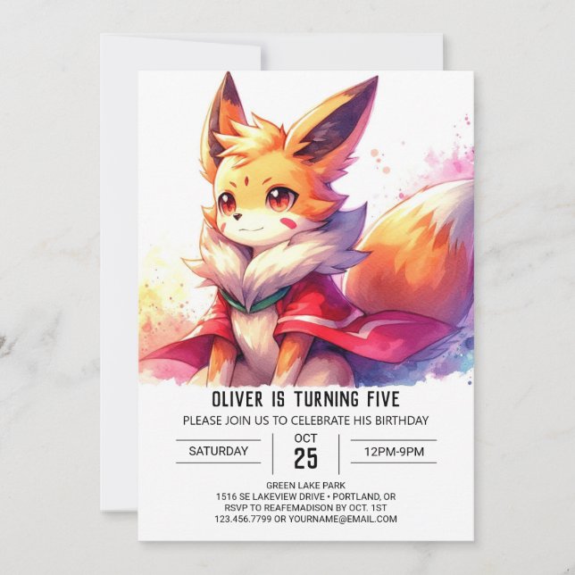 Digital Whimsical Fox Geburtstag Einladung (Vorderseite)