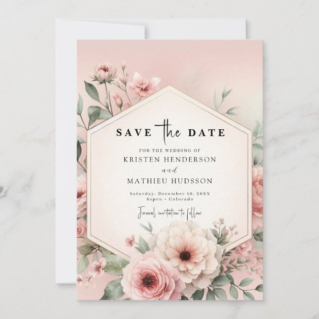 Digital Whimsy Pink Floral Wedding Save The Date (Vorderseite)