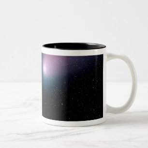 Digital-Zusammensetzung einer Kometenüberschrift Zweifarbige Tasse