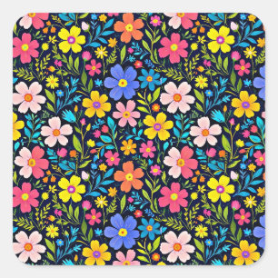 Digitale Blumenmalerei Blumen Muster Quadratischer Aufkleber