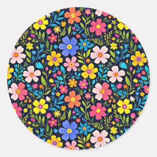 Digitale Blumenmalerei Blumenmuster Runder Aufkleber