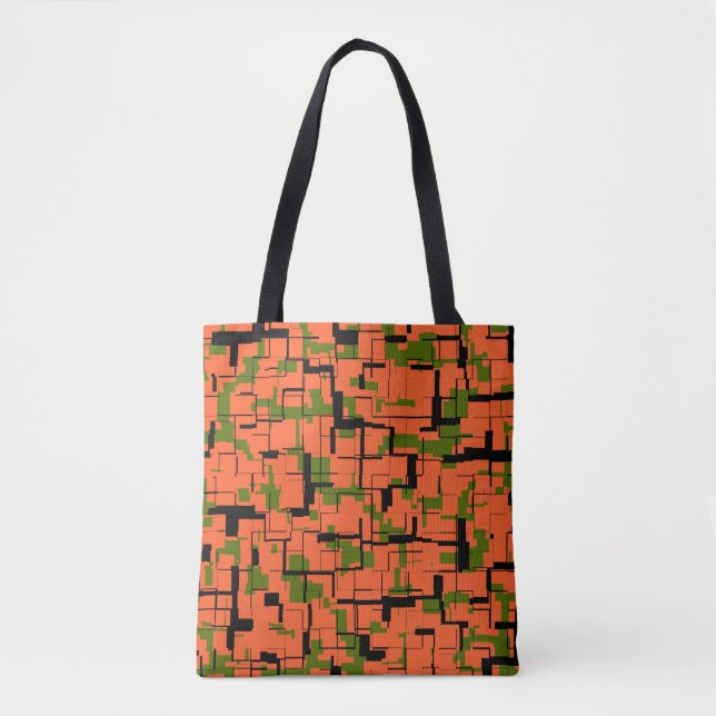 Digitale Camouflage Grün-Orangefarbenes Muster Tasche (Vorderseite)