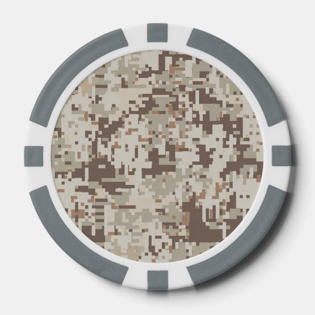 Digitale Camouflage Pixel Decke im Wüstenstil Pokerchips (Vorderseite)