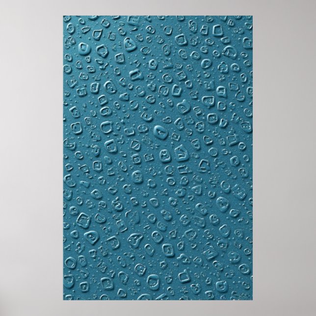 Digitale Droplets auf blauer Oberfläche Poster (Vorne)