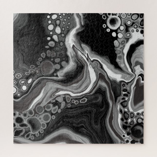 Digitale Fluid Art aus schwarzem und weißem Marmor (Vertikal)