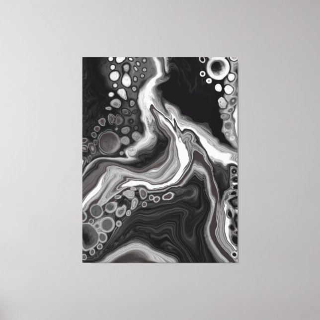 Digitale Fluid Art aus schwarzem und weißem Marmor Leinwanddruck (Vorderseite)
