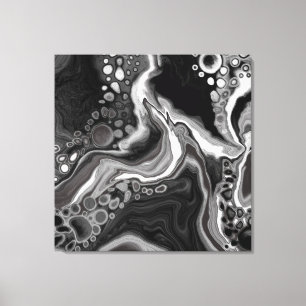 Digitale Fluid Art aus schwarzem und weißem Marmor Leinwanddruck