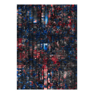 Digitale Glitch-Matrix Rot und Blau Abstrakt Fotodruck