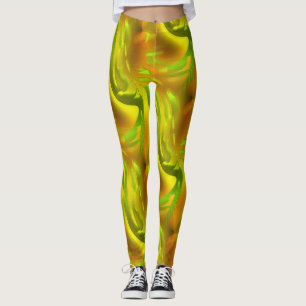 Digitale grüne Orangenschale auf gelber, roter Tex Leggings