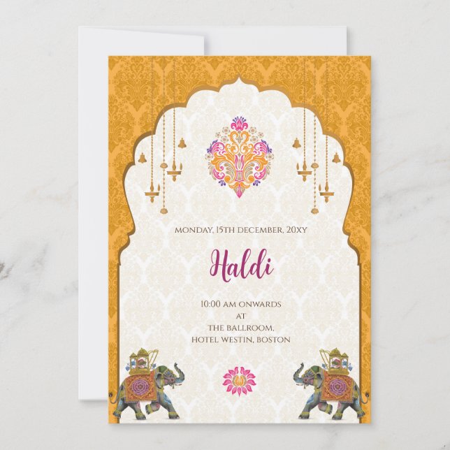 Digitale Haldi-Einladung und indische Hochzeitskar Einladung (Vorderseite)